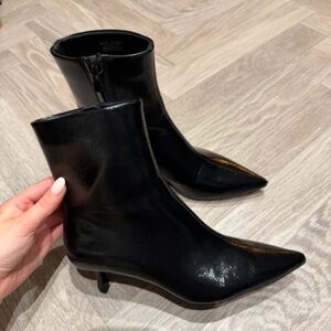Zara Glossy Black Pointed Heeled Boots